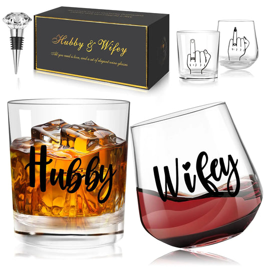 Couples Hubby & Wifey Wine Glasses